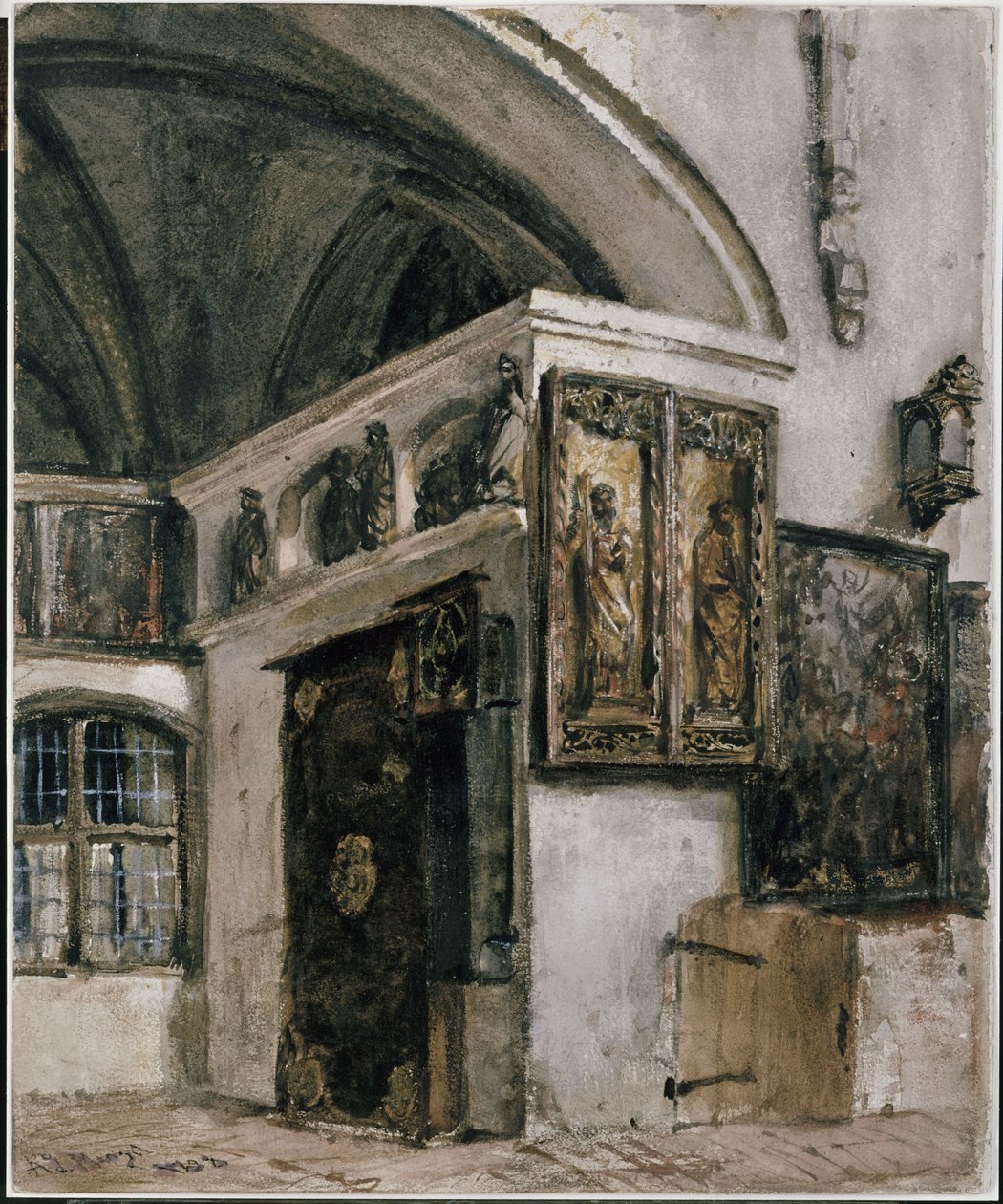 Het interieur van de kloosterkerk in Berlijn door Adolph Menzel