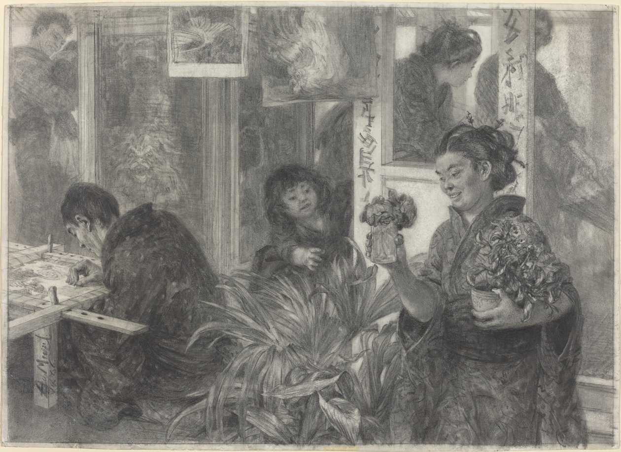 Japanse Kunstenaar aan het Werk door Adolph Menzel