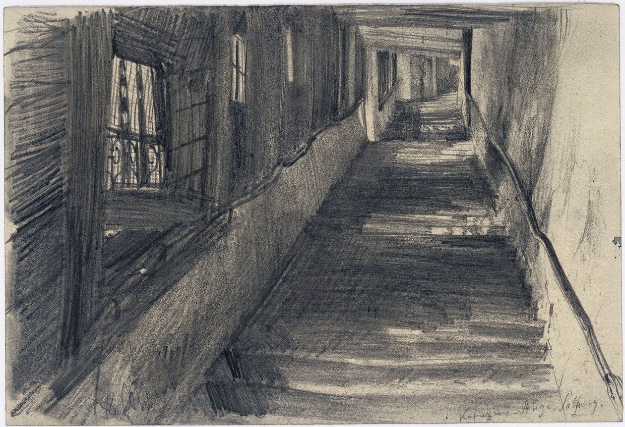 De Kapuzinerstiege in Salzburg door Adolph Menzel