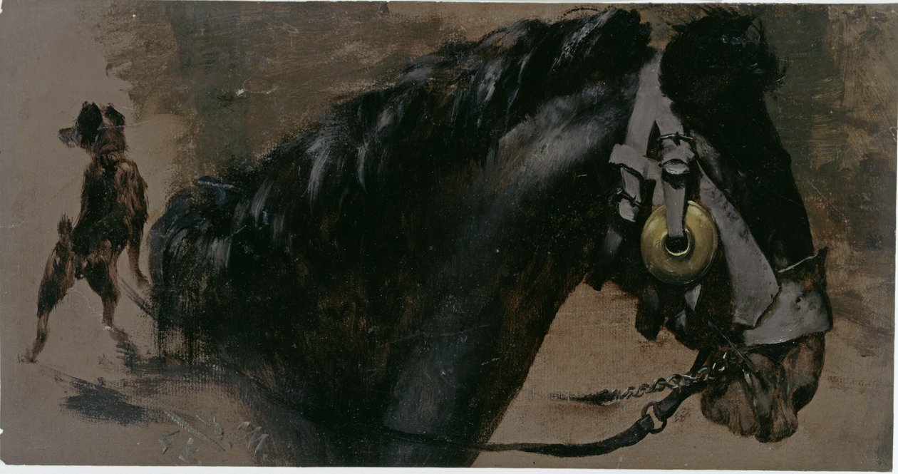 Hoofd van een paard en een hond door Adolph Menzel