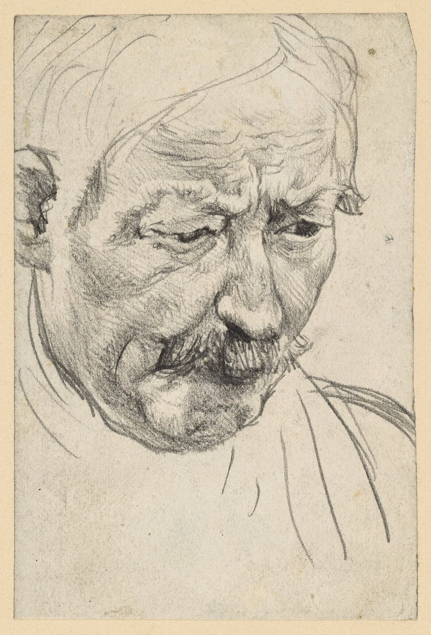 Hoofd van een oudere man met snor door Adolph Menzel