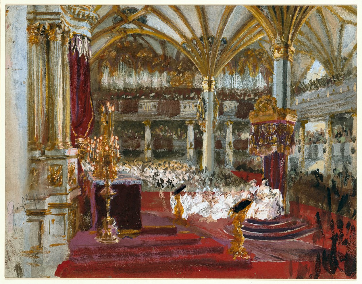 Kroning van Wilhelm I in de slotkerk te Königsberg, 1861 door Adolph Menzel