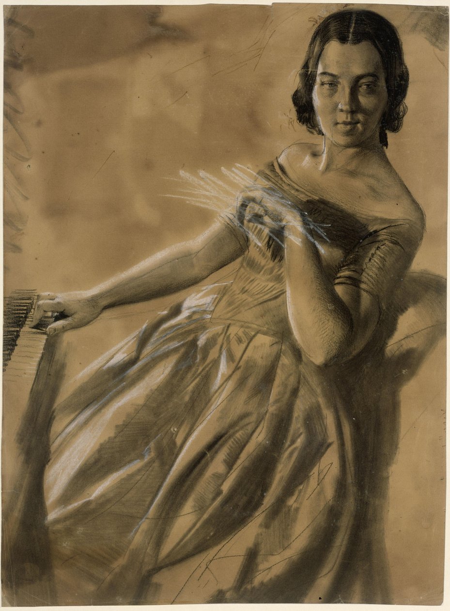 Modelstudie van mevrouw Maercker aan de piano door Adolph Menzel