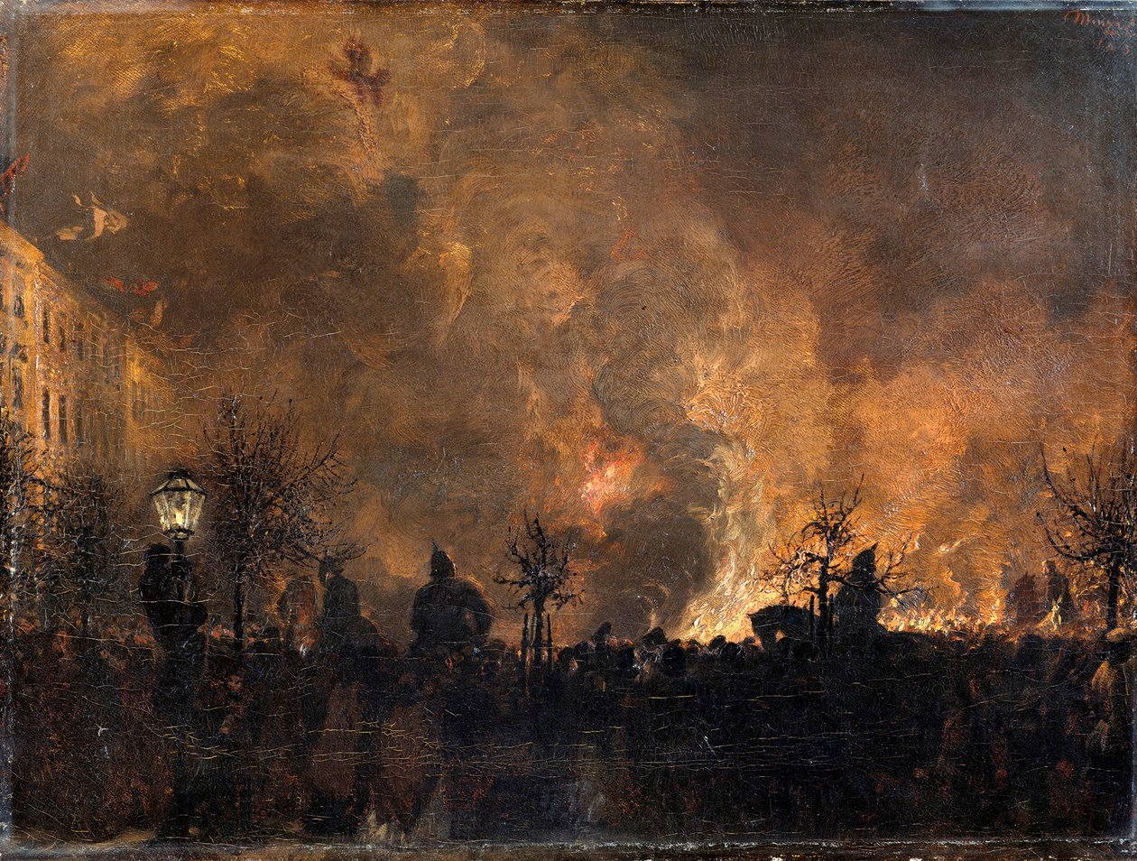 Na de fakkeloptocht. Het bijeenwerpen van de fakkels op de Dönhoffplatz in Berlijn door Adolph Menzel