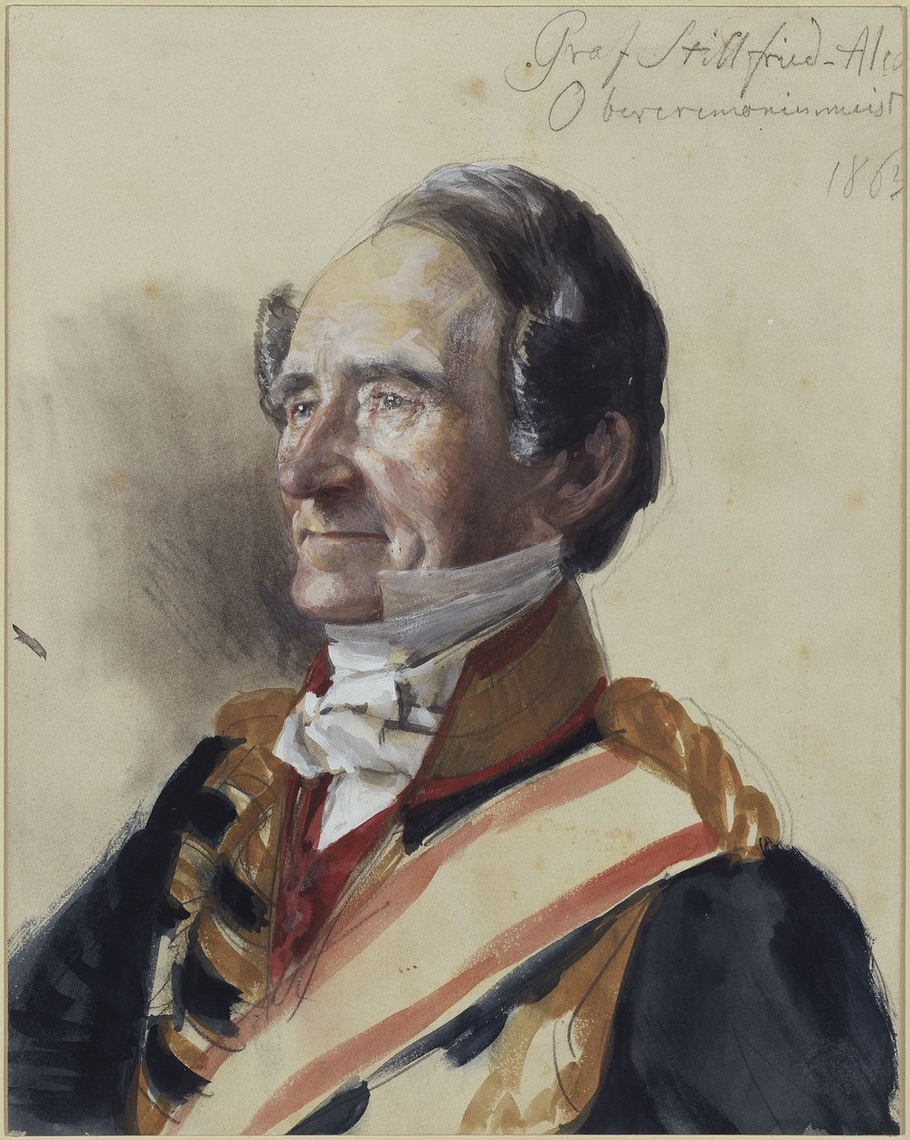 Opperceremoniemeester Rudolf graaf Stillfried-Alcantara. Studie voor het schilderij "Kroning van Wilhelm I in Königsberg" door Adolph Menzel
