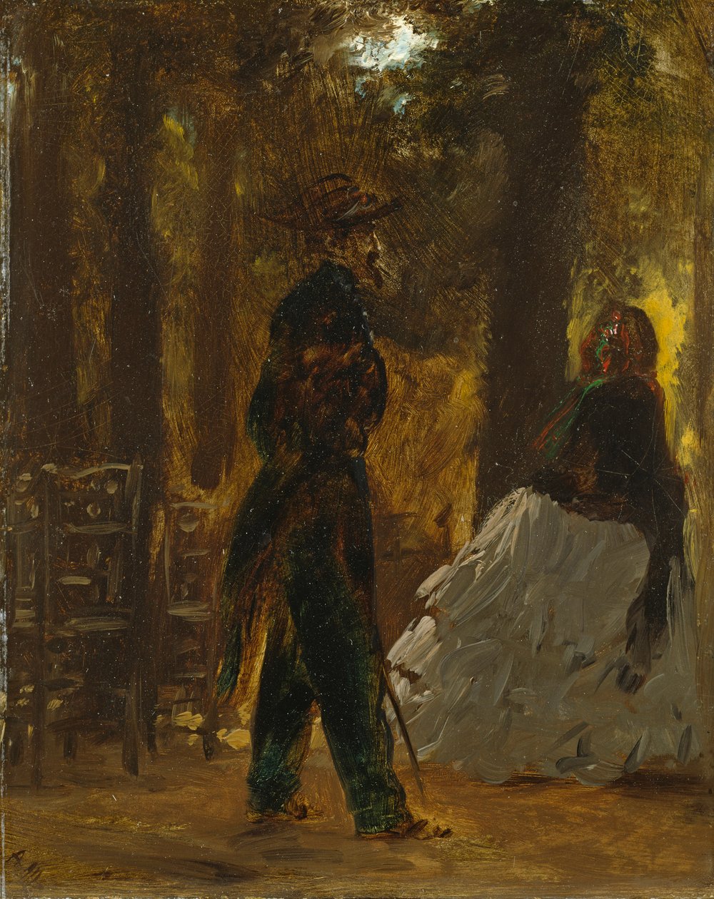 Politieagent en dame in de Tuilerieën door Adolph Menzel