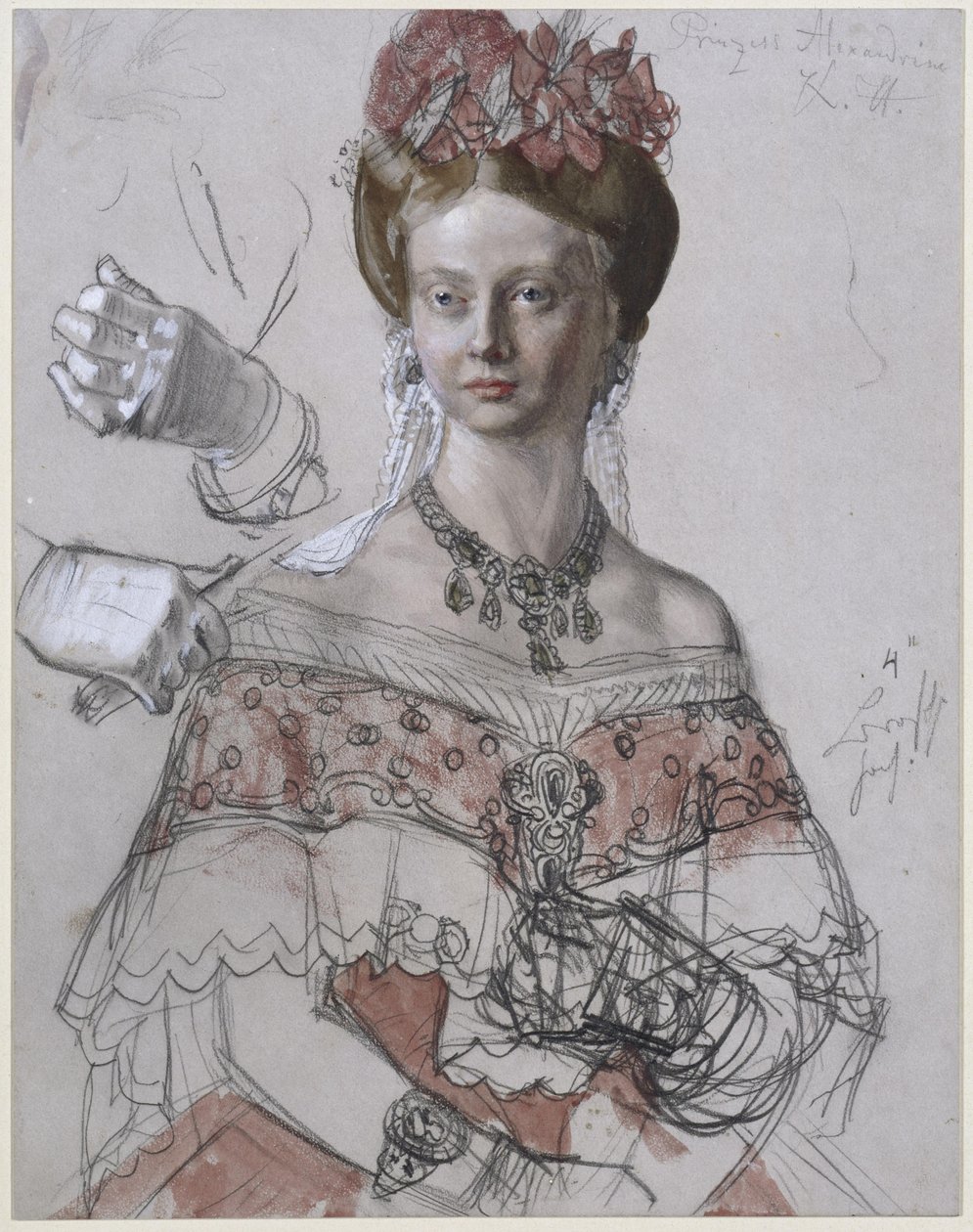 Prinses Alexandrine van Pruisen, portretstudie voor het schilderij „De kroning van Wilhelm I in Königsberg” door Adolph Menzel