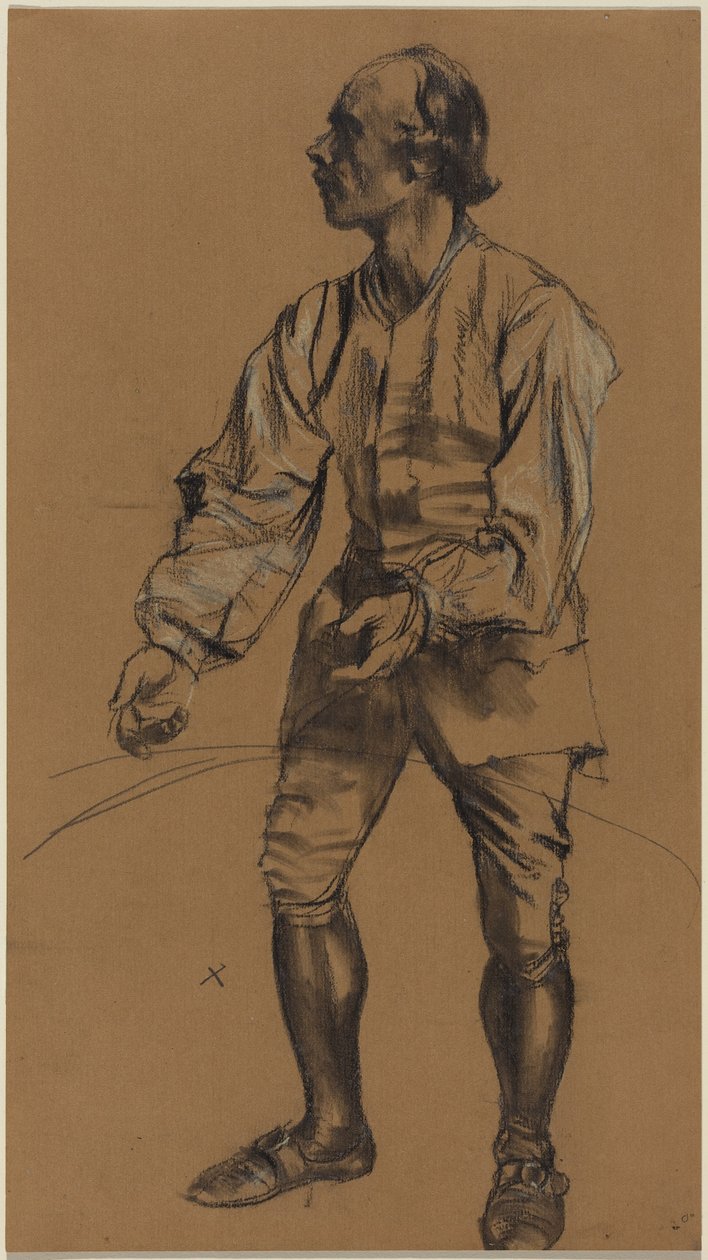 Richard Menzel poseert in een 18e-eeuws kostuum door Adolph Menzel