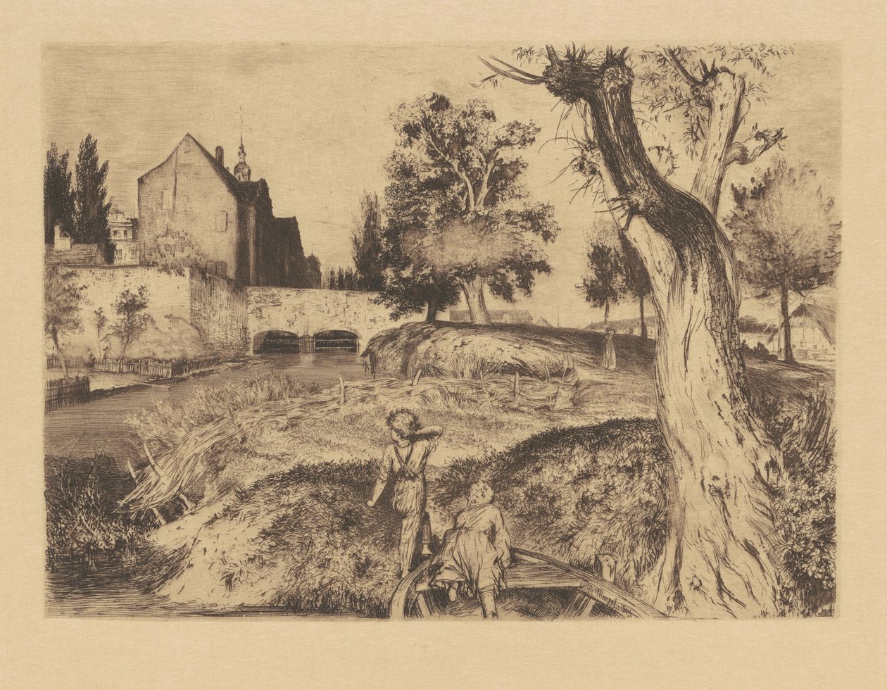 Sheep Ditch (De schapengracht) door Adolph Menzel