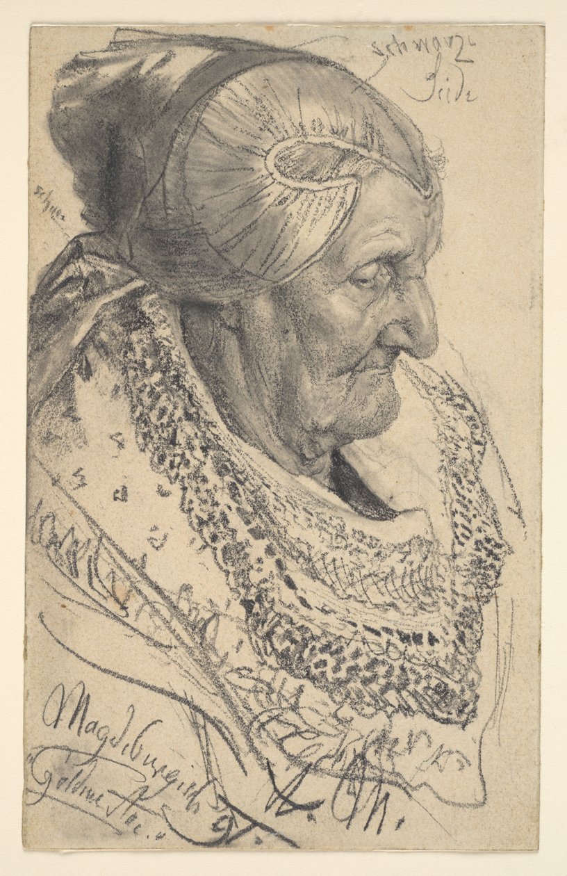 Studie naar een oude vrouw uit Magdeburg door Adolph Menzel
