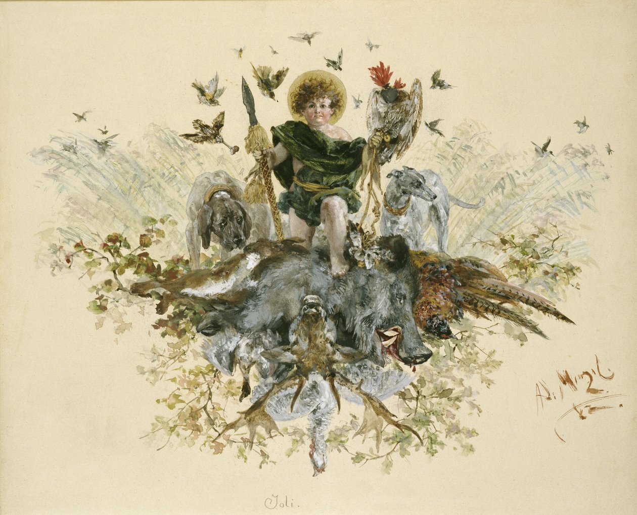 Serviesgoed: braadpan voor wild met de heilige Hubertus door Adolph Menzel