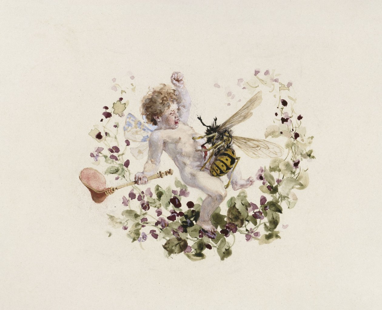 Serviesgoed: soepterrine, deksel met putto en wesp door Adolph Menzel