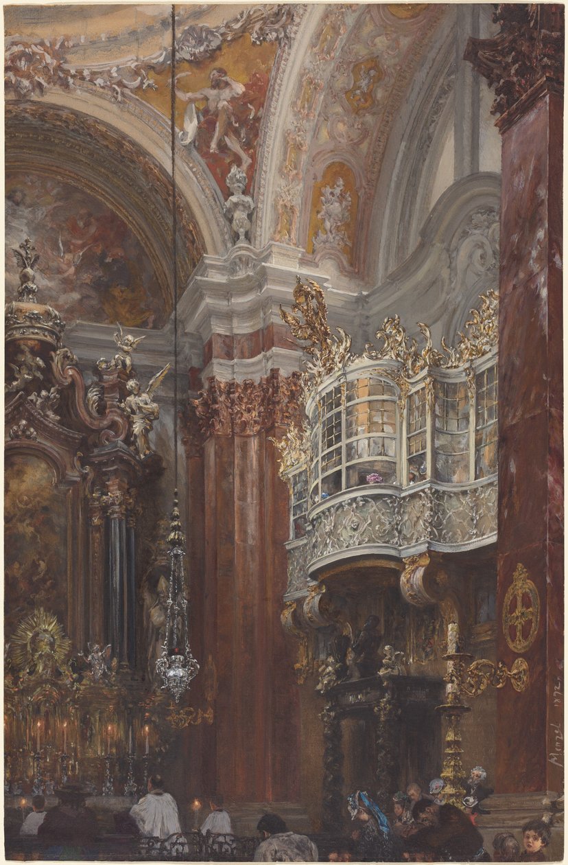 Het interieur van de Jacobskirche in Innsbruck door Adolph Menzel