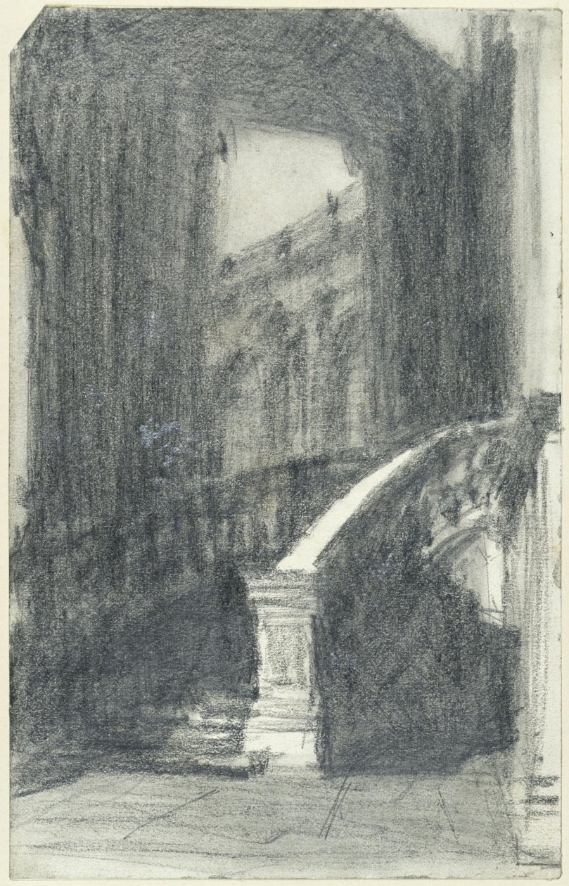 Trap in het stadspaviljoen van de Zwinger in Dresden bij nacht door Adolph Menzel