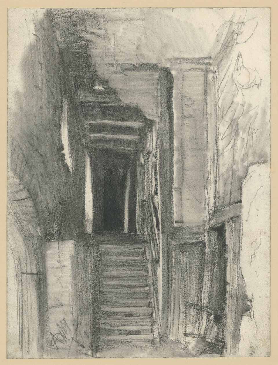 Trap en gang in een oude boerderij door Adolph Menzel
