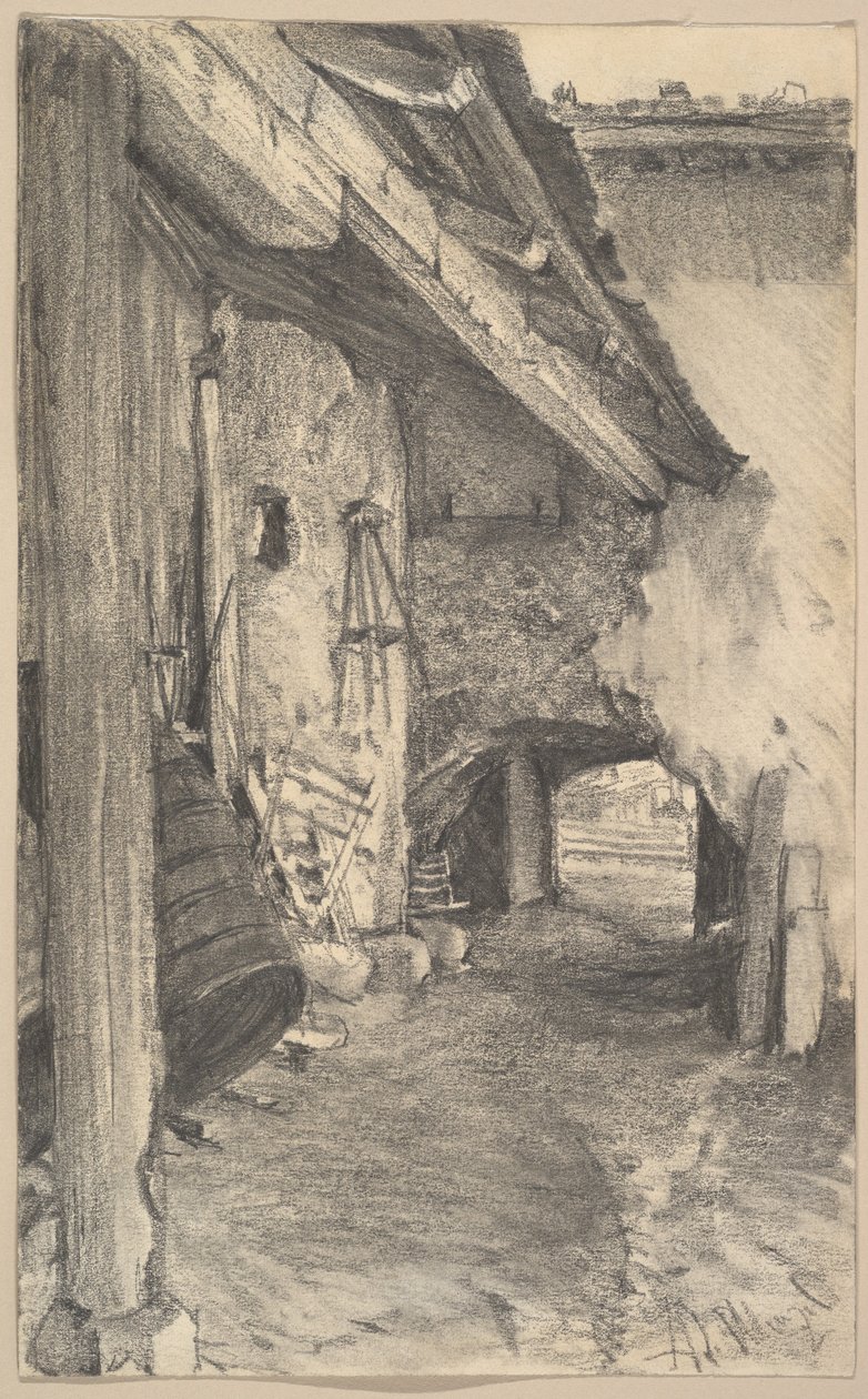 Uitzicht op een binnenplaats door Adolph Menzel