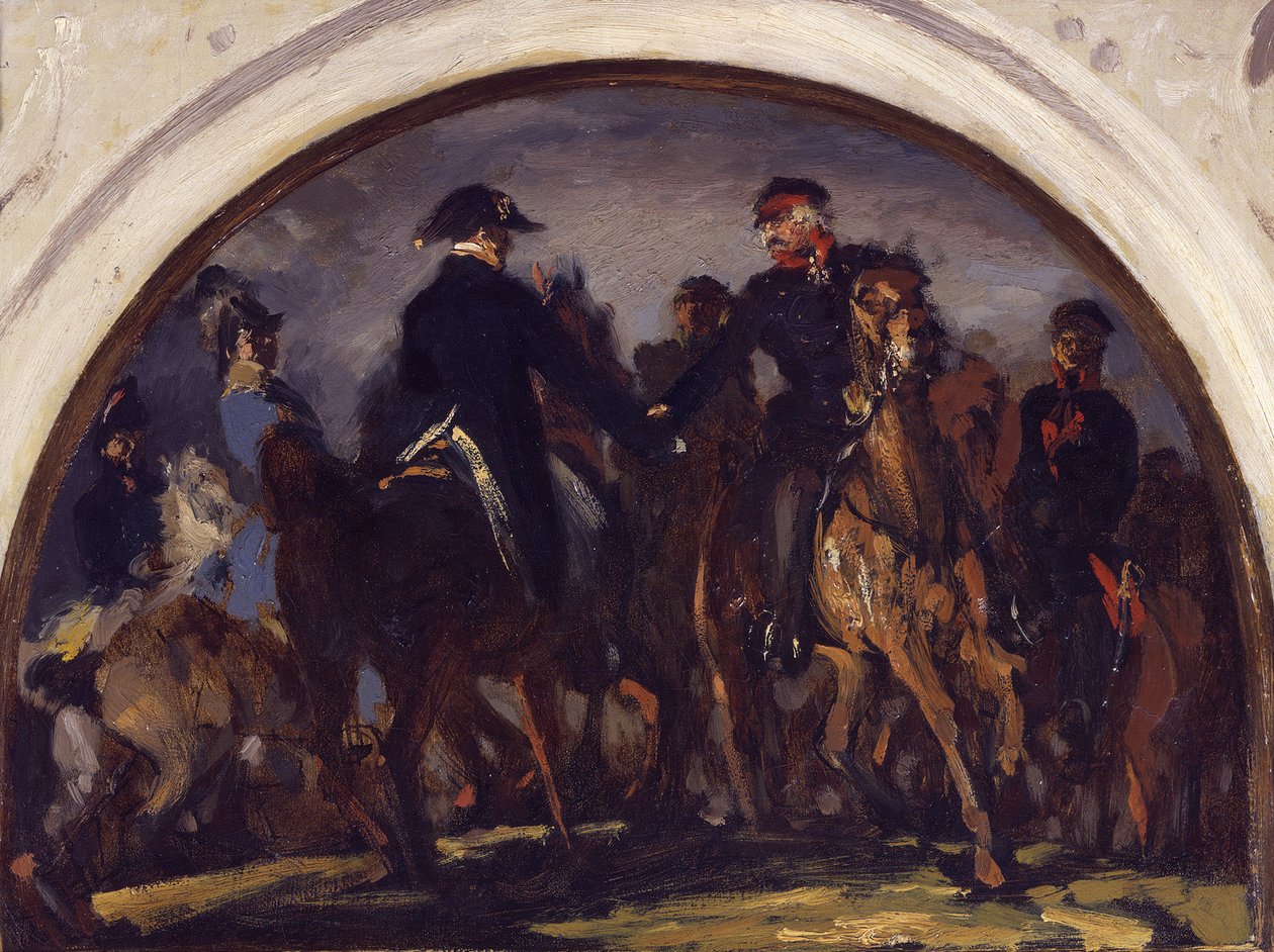 Wellington en Blücher na de Slag bij Belle-Alliance. Oliestudie door Adolph Menzel