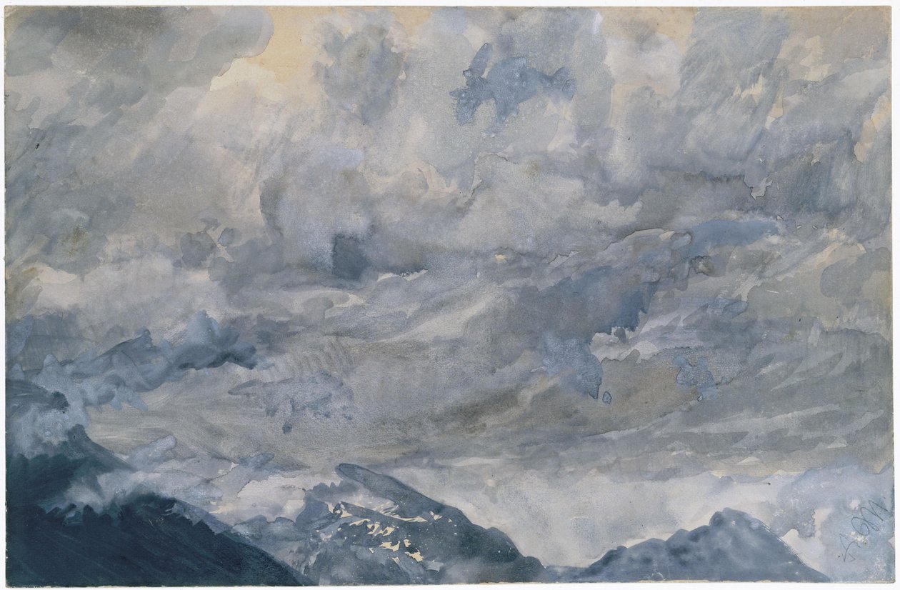 Een bewolkte hemel boven de bergtoppen door Adolph Menzel