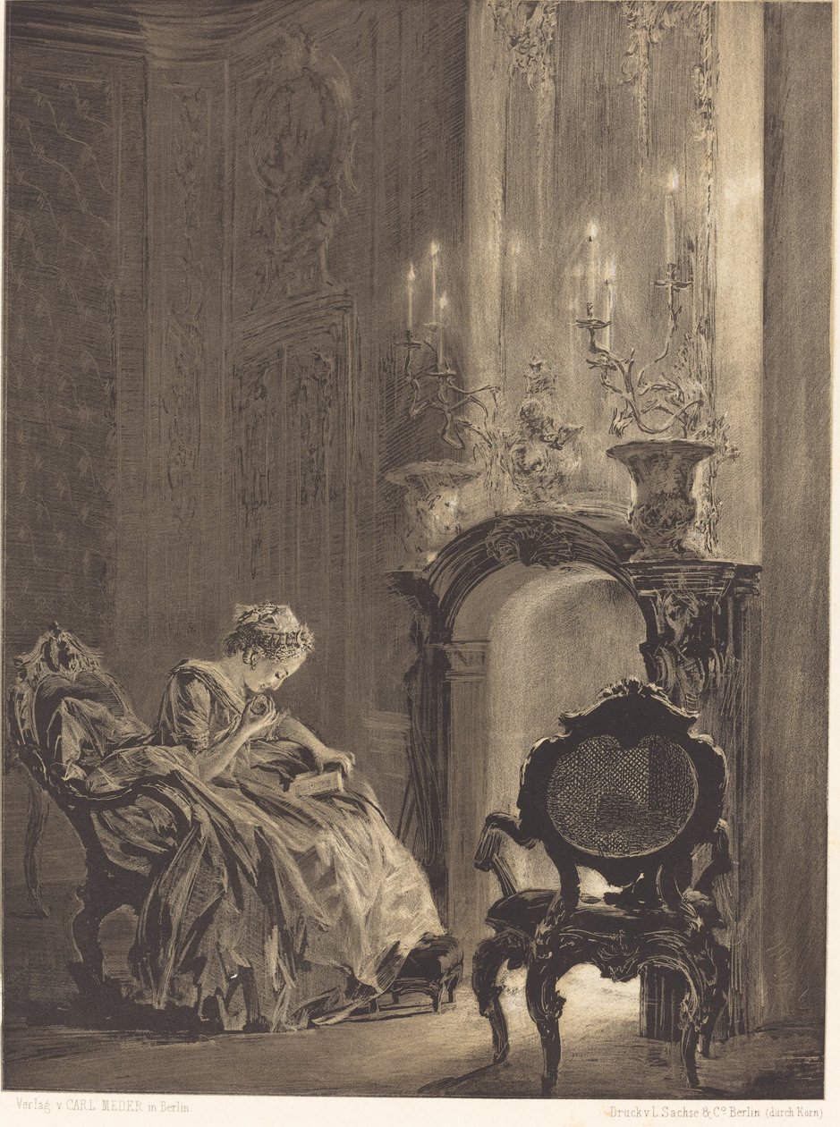 Vrouw voor een vuur door Adolph Menzel