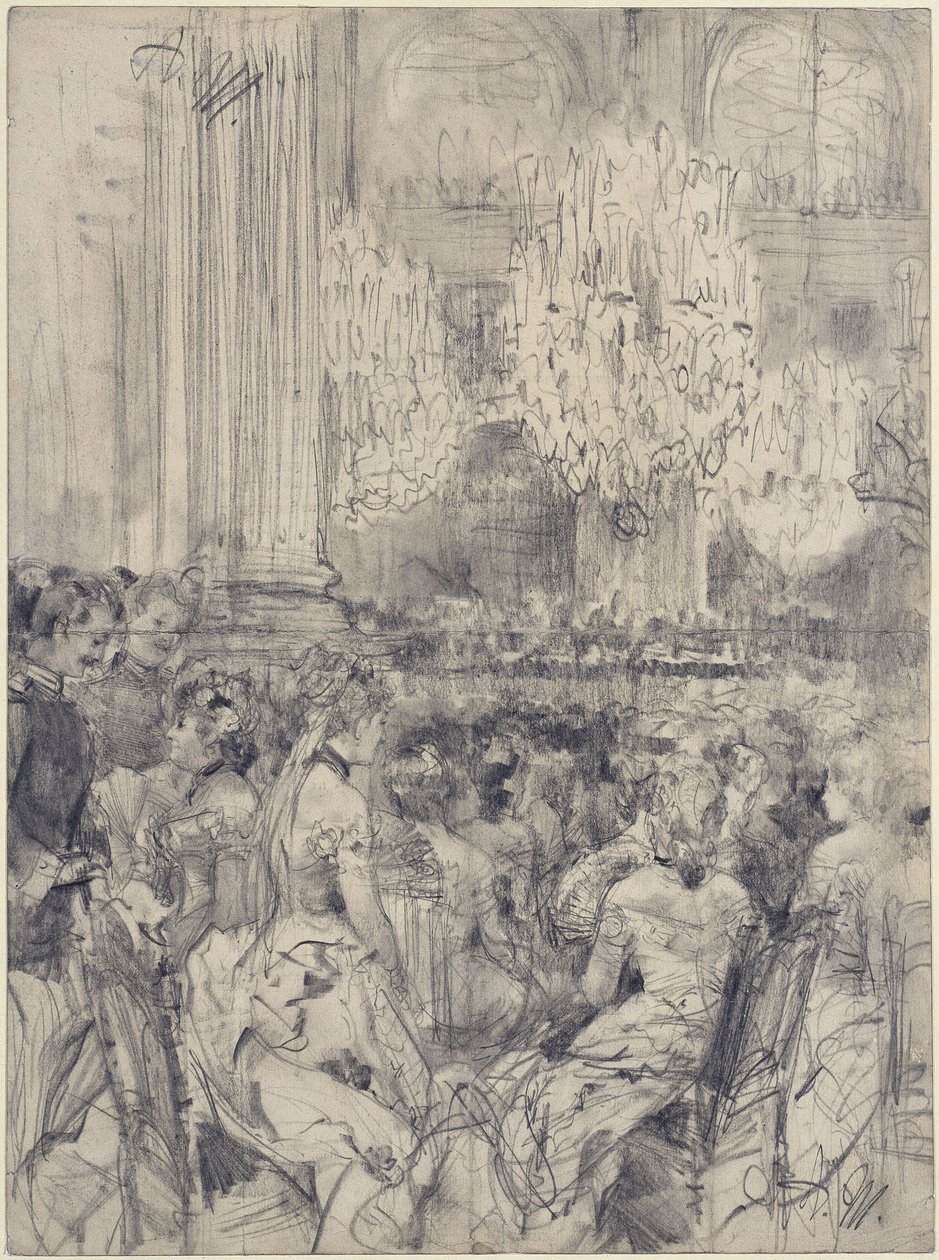 Toehoorders bij een concert in de Witte Zaal van het Berlijnse Stadspaleis door Adolph Menzel