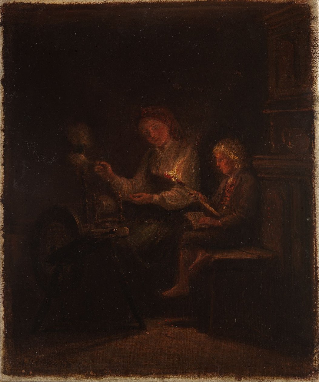 Bij het spinnewiel door Adolph Tidemand