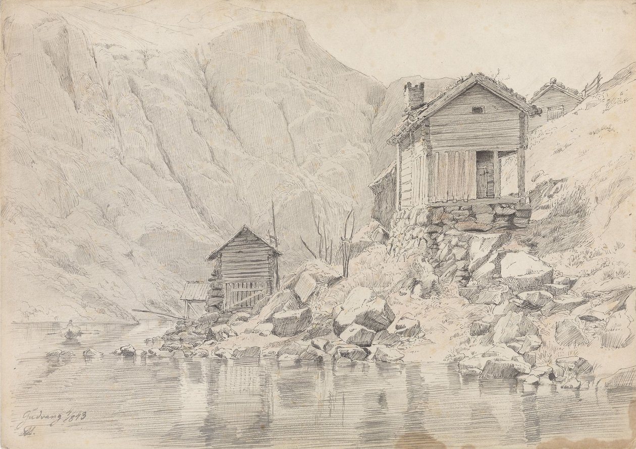 Huis aan het strand, Gudvangen door Adolph Tidemand