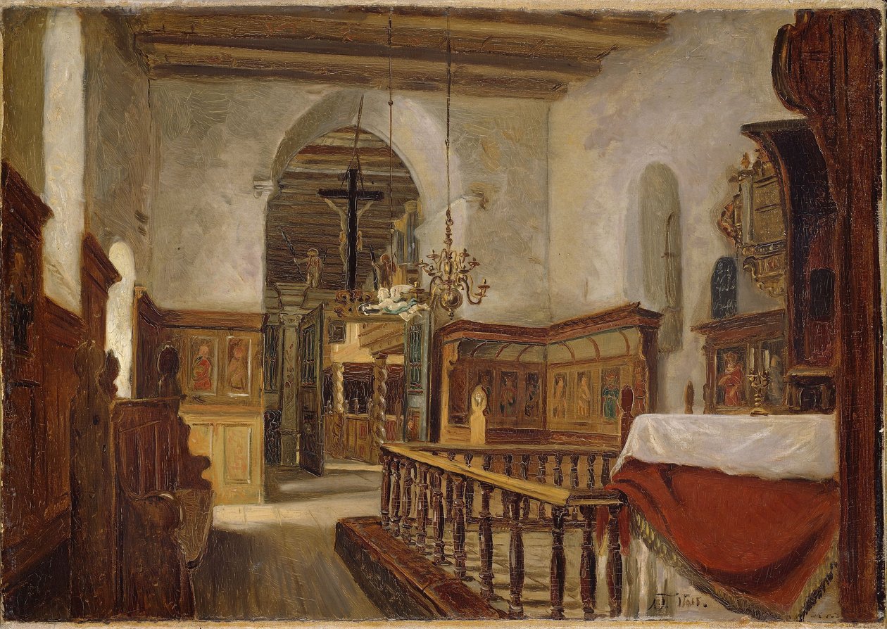 Interieur van de kerk in Voss door Adolph Tidemand