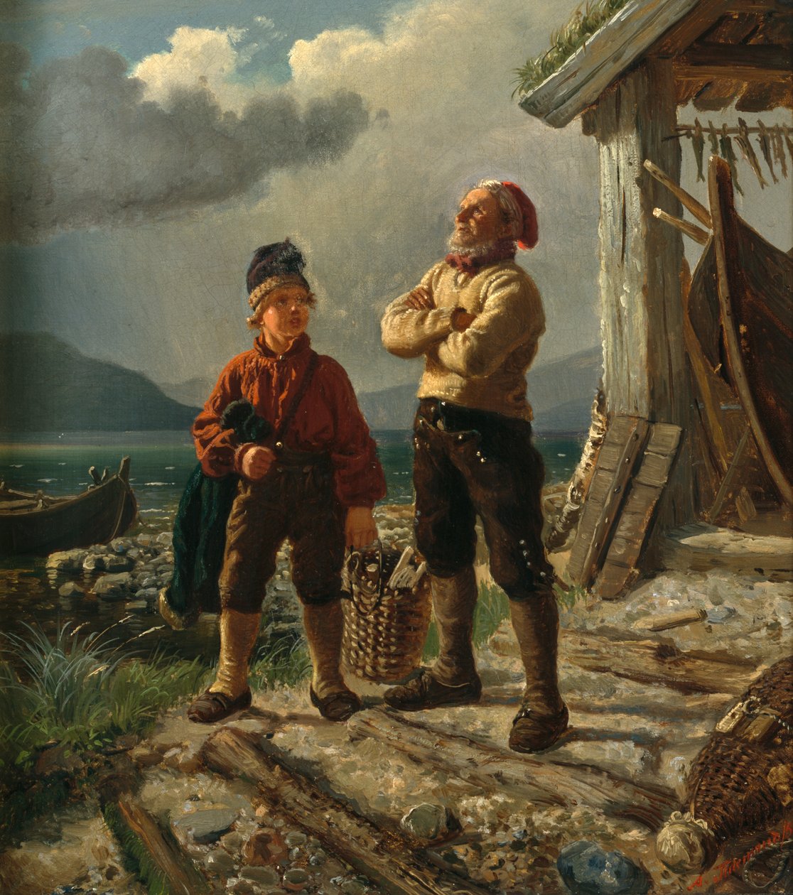 Oude zeeman en een jonge jongen door Adolph Tidemand