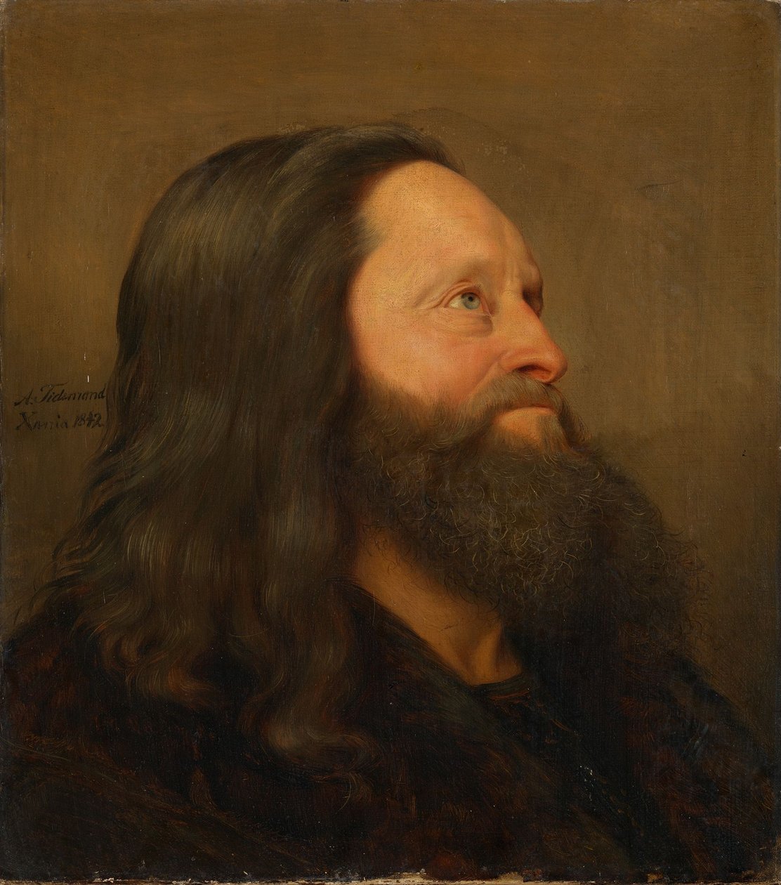 Portretstudie van een oude man door Adolph Tidemand