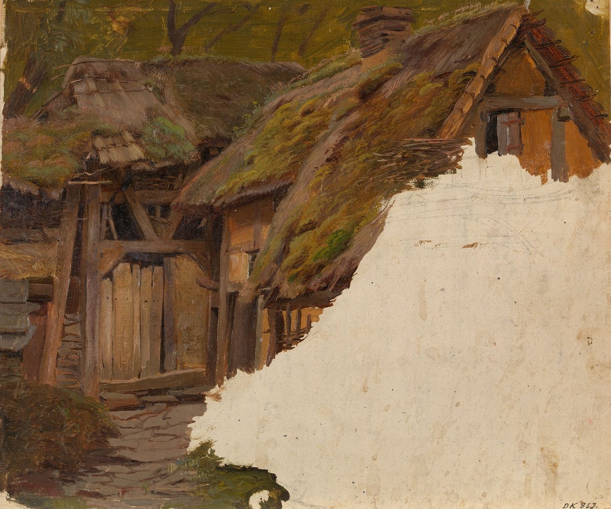 Studie van een oude boerderij door Adolph Tidemand