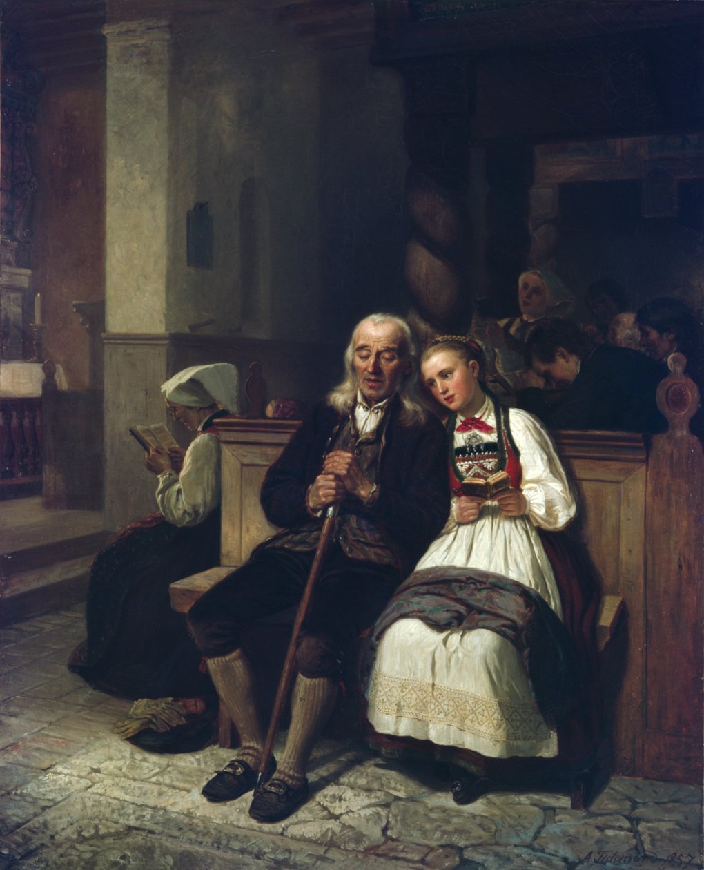 De blinde en zijn dochter door Adolph Tidemand