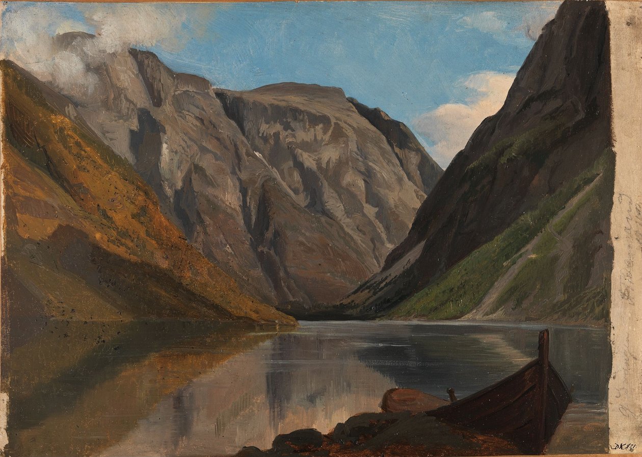 Uitzicht op Gudvangen door Adolph Tidemand