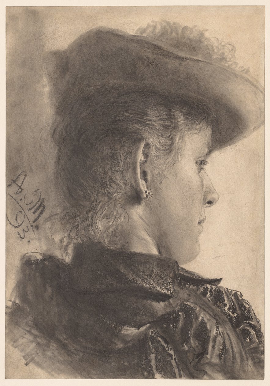 Buste van een Vrouw, Gezien van Achteren door Adolph Menzel