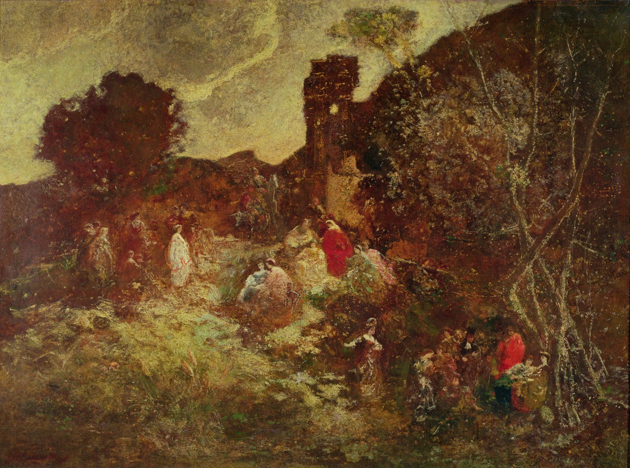 Don Quichot en Sancho Panza, ca. 1865 door Adolphe Joseph Thomas Monticelli