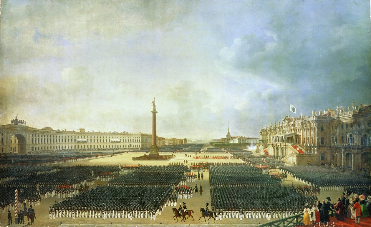 De wijding van de Alexanderzuil in Sint-Petersburg op 30 augustus 1834 door Adolphe Ladurner