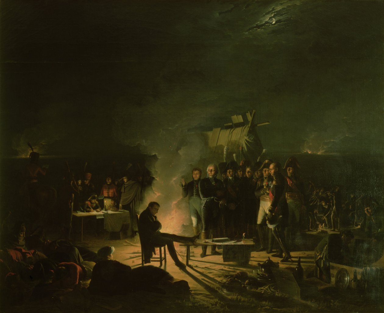 Bivak van Napoleon I (1769-1821) op het Slagveld van de Slag bij Wagram, 5-6 juli 1809, 1810 door Adolphe Roehn