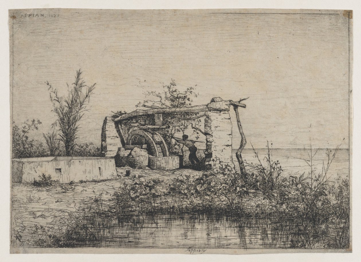 Een waterrad in Bordighera, Italië door Adolphe Appian