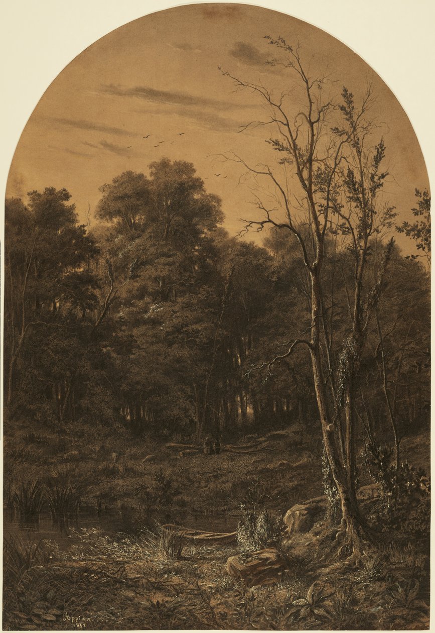 Boslandschap bij een vijver door Adolphe Appian