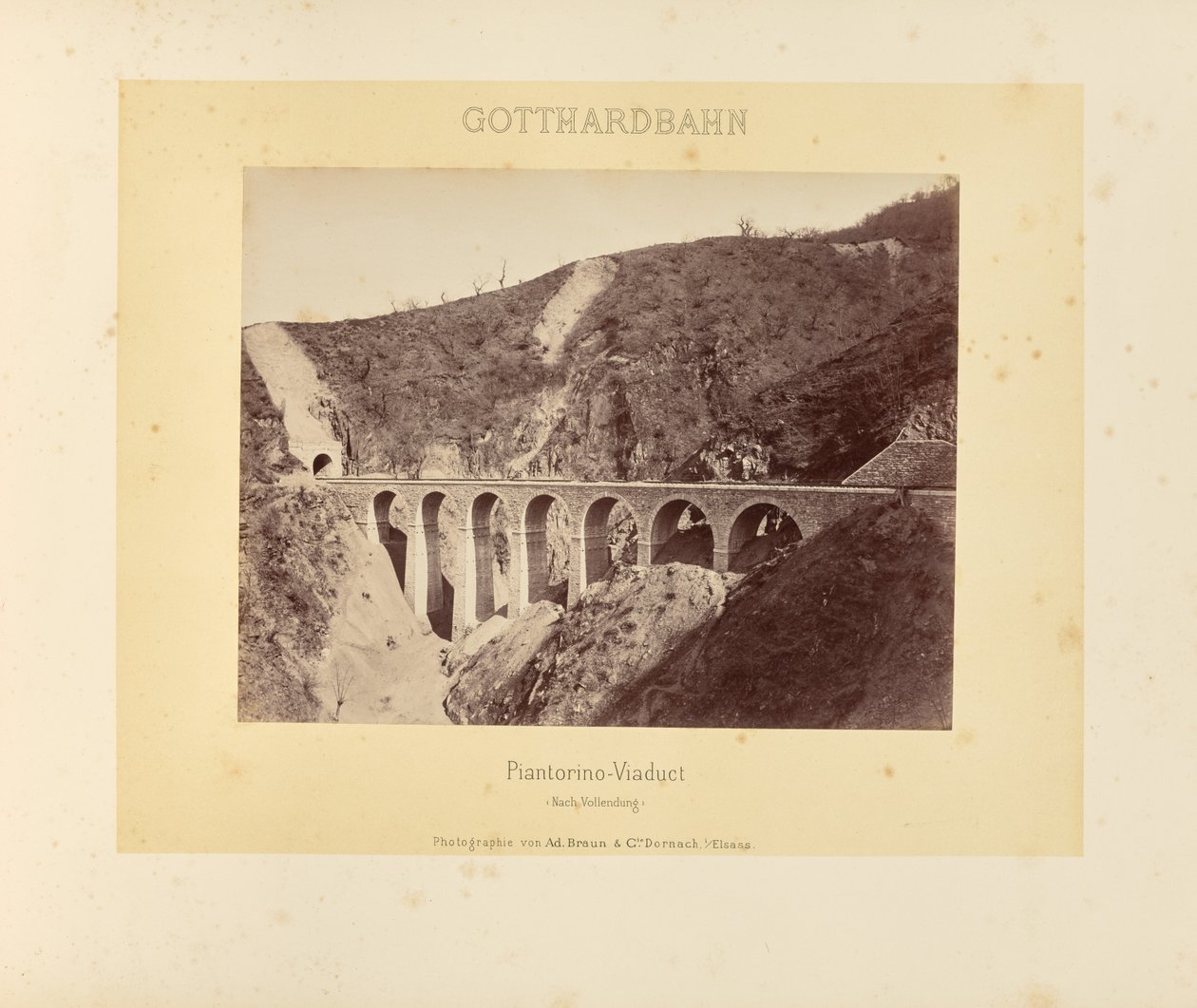 Gotthardspoorweg: Viaduct van Piantorino (na voltooiing) door Adolphe Braun and Cie