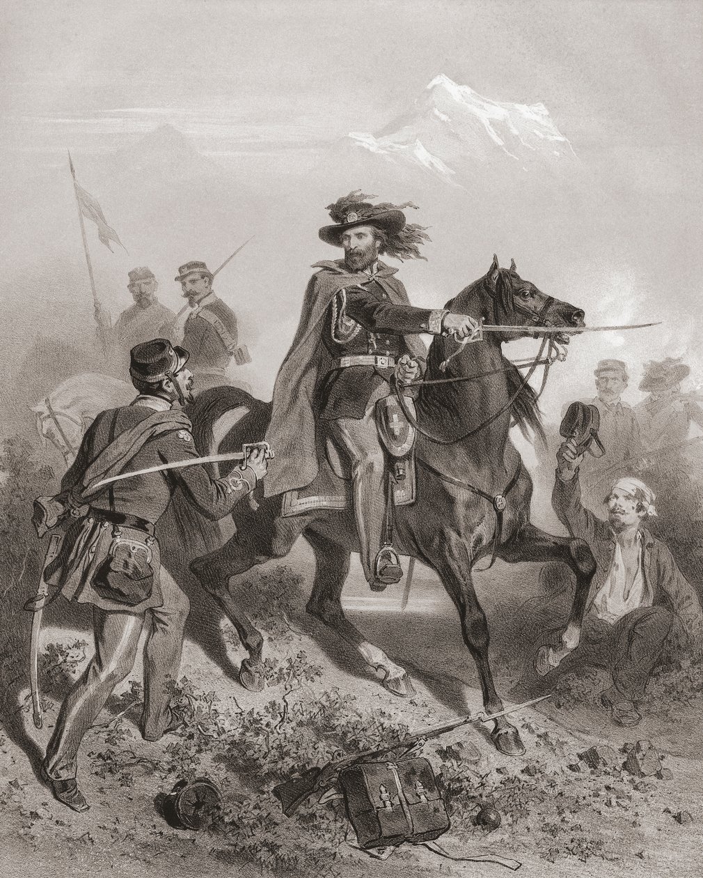 Giuseppe Garibaldi bij de Slag om Varese door Adolphe Jean Baptiste (after) Bayot