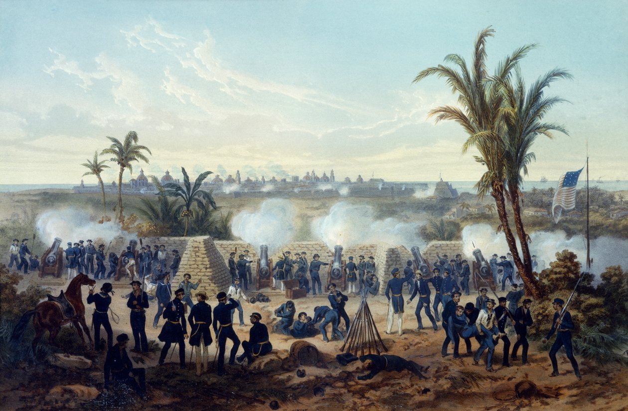 Slag bij Veracruz, troepen van generaal Scott vallen de stad aan en veroveren deze door Adolphe Jean Baptiste Bayot