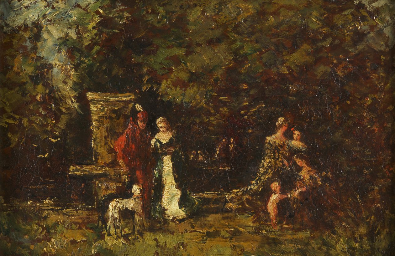 Elegante figuren in een bosrijke open plek, ca. 1860-80 door Adolphe Joseph Thomas Monticelli