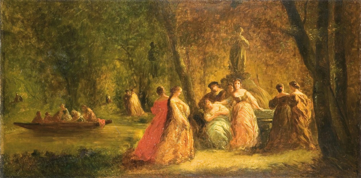 Vrouwen in het Park bij een Rivier door Adolphe Joseph Thomas Monticelli
