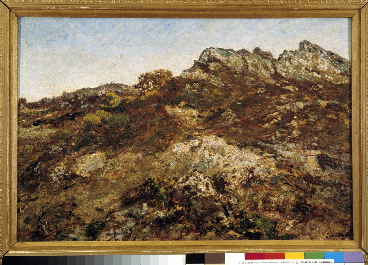 Landschap van heuvels (het Garlaban-massief in de Provence) door Adolphe Joseph Thomas Monticelli