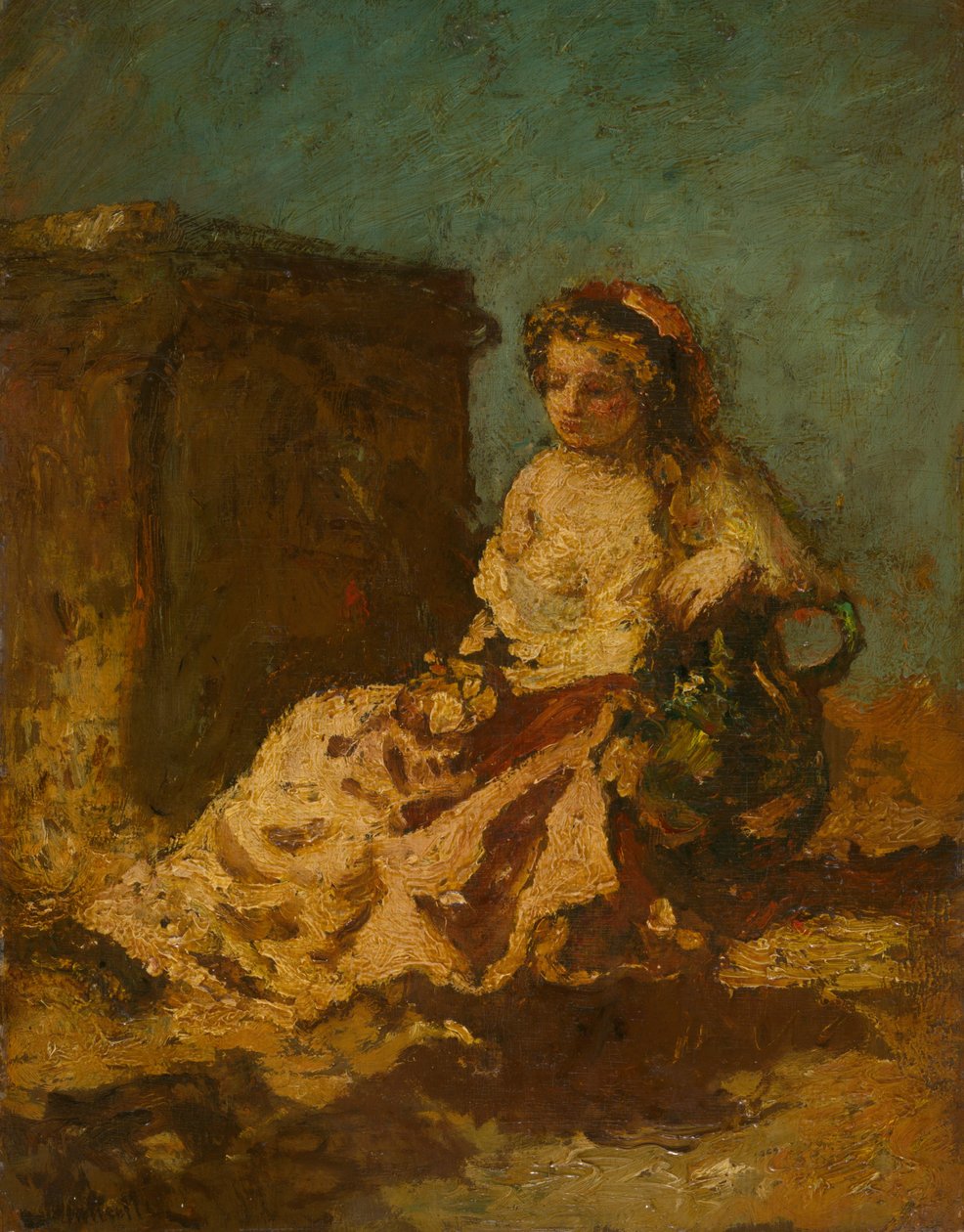 Meditatie (zittende vrouw) door Adolphe Joseph Thomas Monticelli