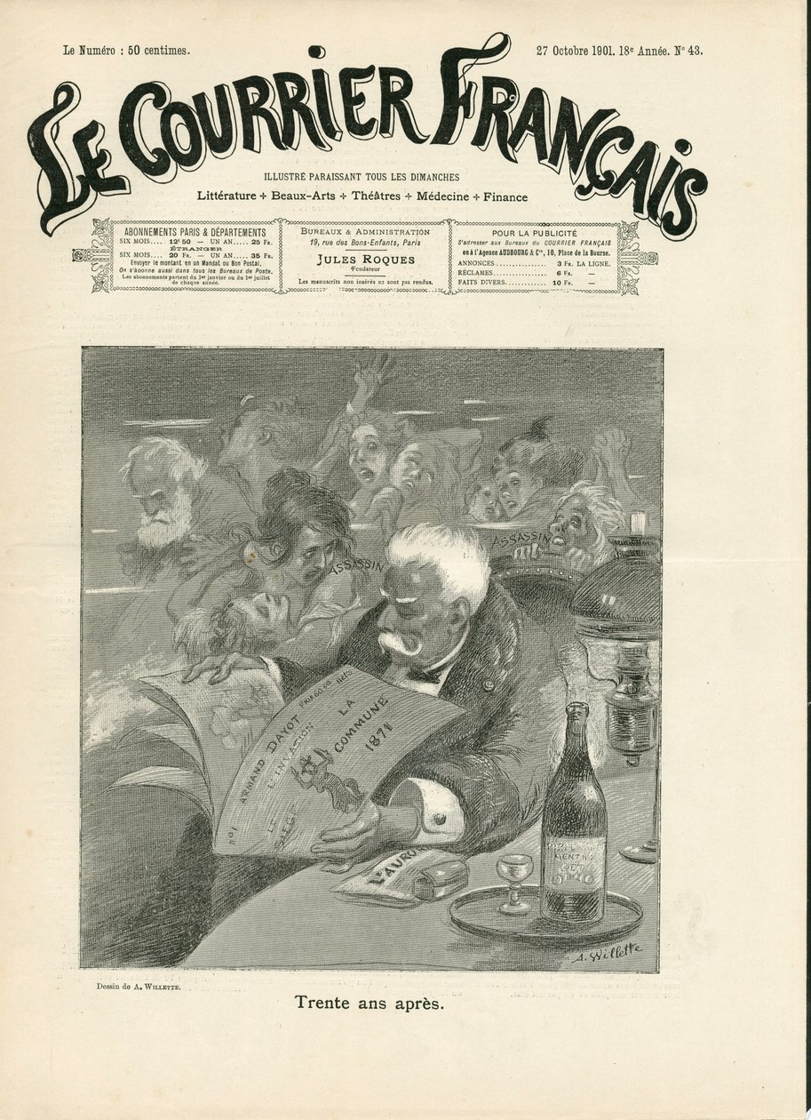 Omslag van Le Courrier français, nummer 43, Satiriek in Z & W door Adolphe Leon Willette