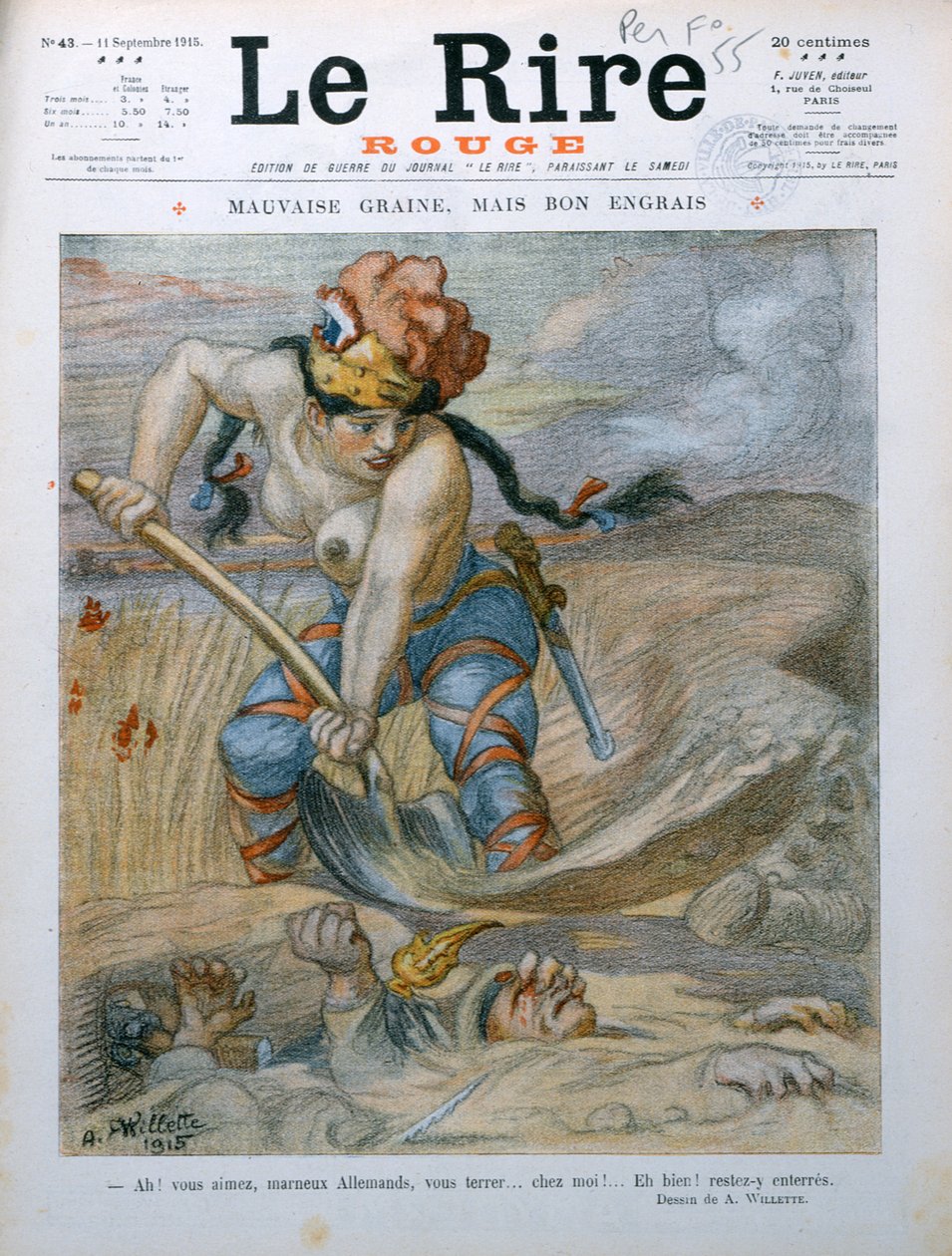 Marianne Begraaft Duitse Soldaten in de Marne Loopgraven, karikatuur uit 