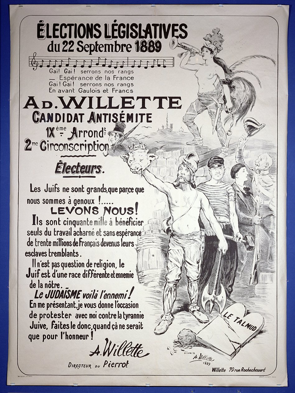 Poster ter promotie van de verkiezing van de kunstenaar in de wetgevende verkiezingen van september 1889 door Adolphe Leon Willette