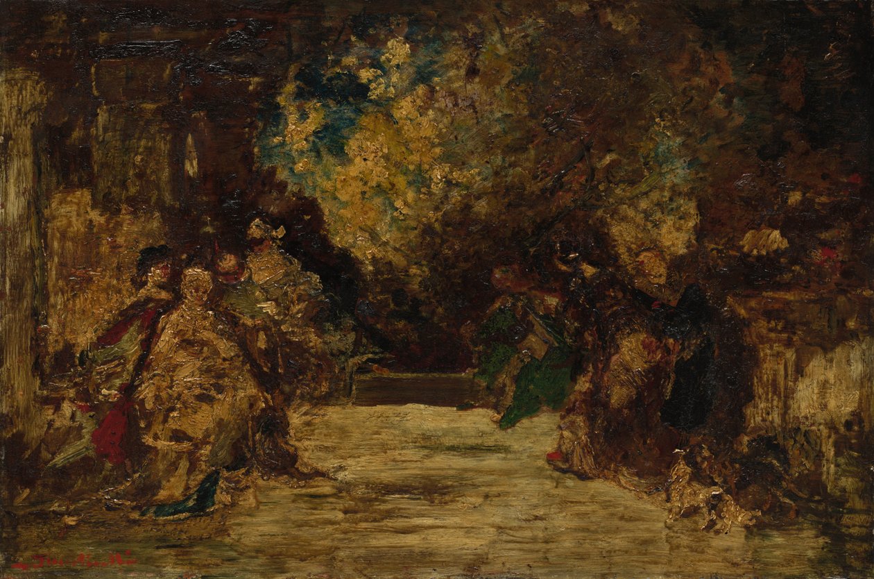 Figuren op een terras door Adolphe Joseph Thomas Monticelli