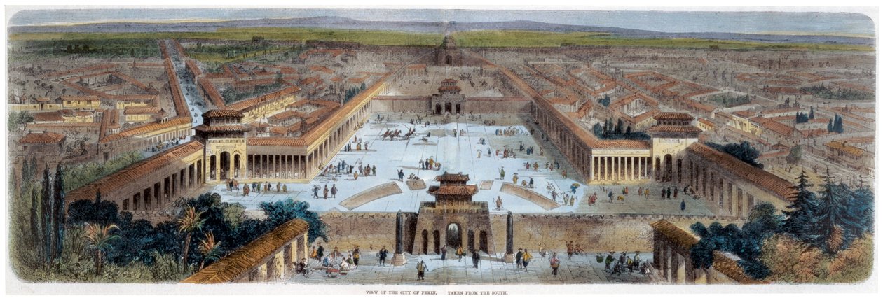 Gezicht op de stad Peking vanuit het zuiden, China, midden 19e eeuw door Adolphe Rouargue